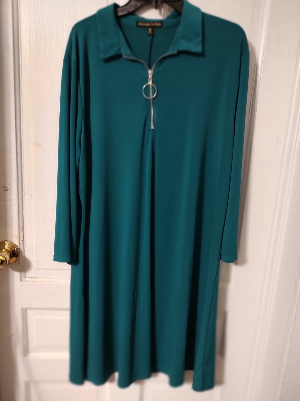 Elegant Teal Collared Zip-Front Women’s Dress